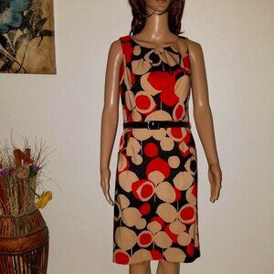 London Times sleeveless red, black, and tan dress women's size 6